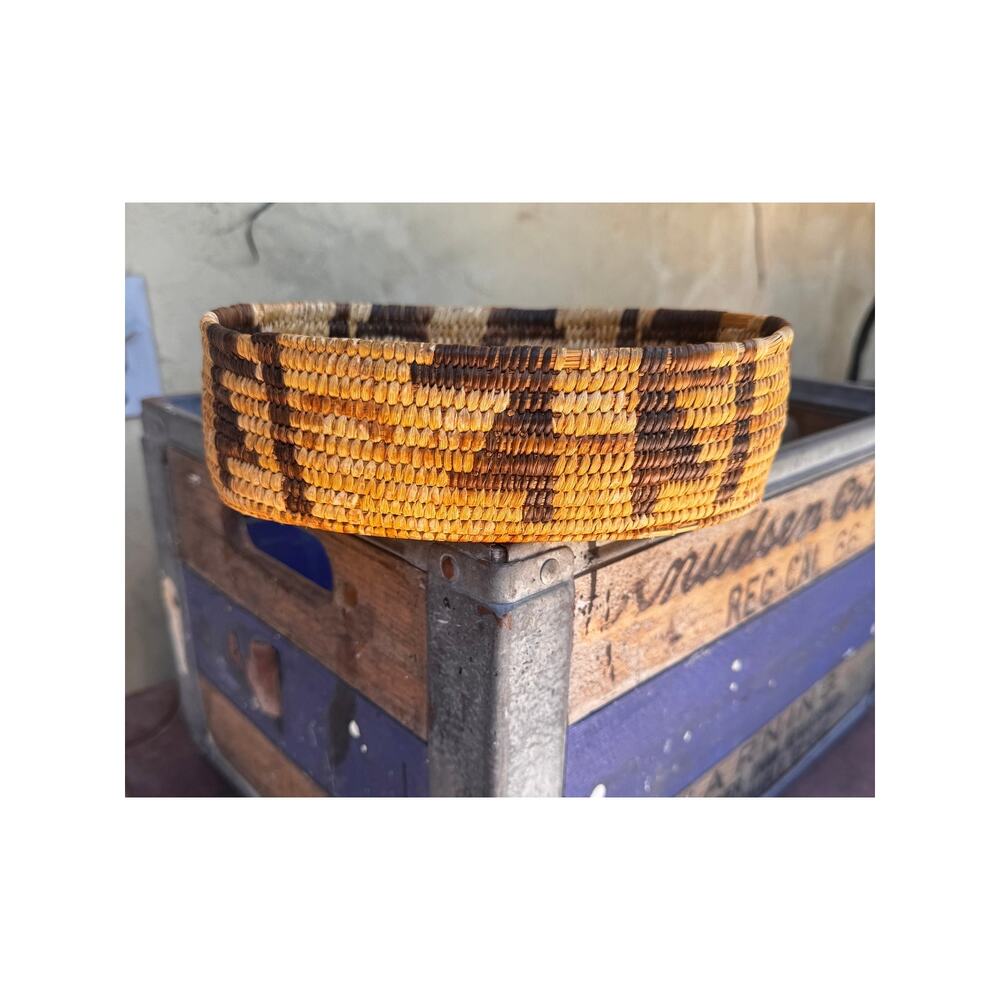 Vintage Papago Tohono Coiled Yucca Basket Southwest 8.5"